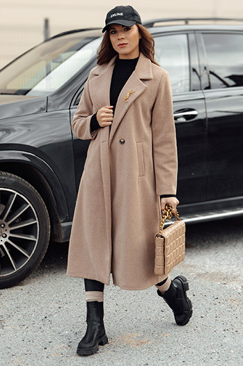 Płaszcz damski oversize MANTOVA długi kamelowy Dstreet NY0739