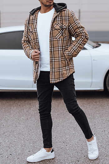 Kurtka męska ocieplana z kapturem beżowa Dstreet TX4955