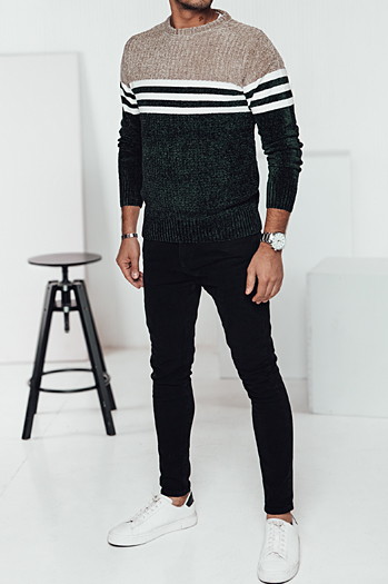 Sweter męski w paski zielony Dstreet WX2231