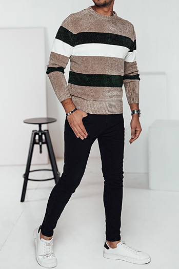 Sweter męski w paski brązowy Dstreet WX2242