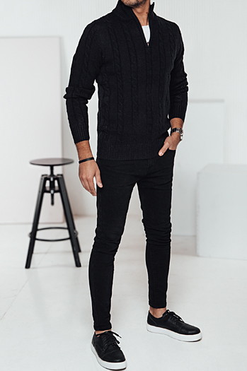 Sweter męski z rozpinanym kołnierzem czarny Dstreet WX2265