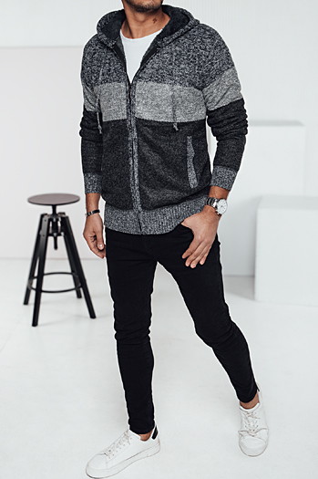 Sweter męski ocieplany z kapturem szary Dstreet WX2274