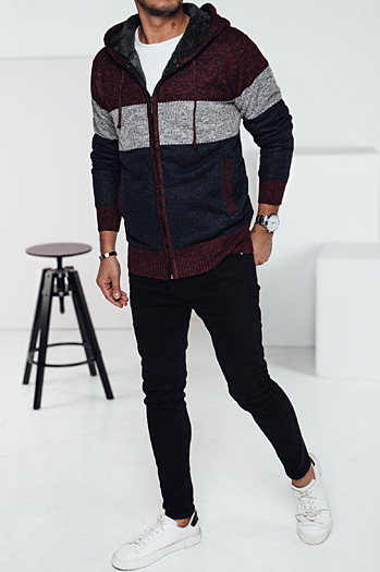 Sweter męski ocieplany z kapturem bordowy Dstreet WX2275