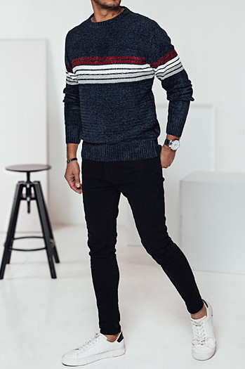 Sweter męski w paski granatowy Dstreet WX2281