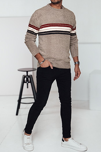 Sweter męski w paski jasnobrązowy Dstreet WX2282