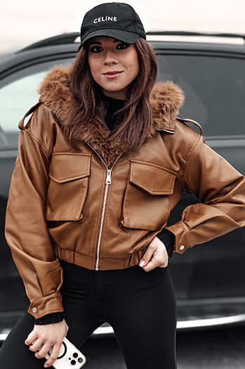 Kurtka skórzana damska z futerkiem SOFTREBEL brązowa Dstreet TY4761