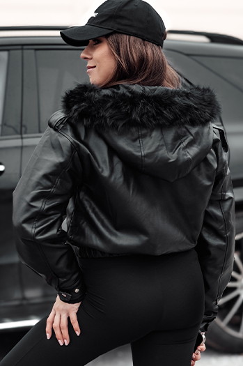 Kurtka skórzana damska z futerkiem SOFTREBEL czarna Dstreet TY4762