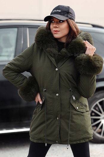 Kurtka damska parka z futerkiem CHARMFUR zielona Dstreet TY4768