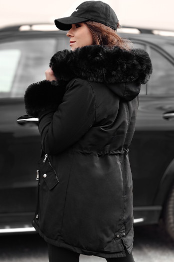 Kurtka damska zimowa parka z futerkiem CHARMFUR czarna Dstreet TY4769