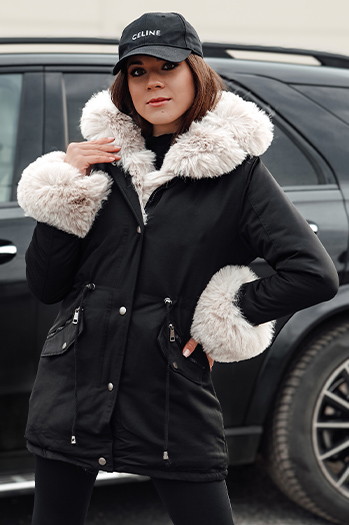 Kurtka damska zimowa parka z futerkiem CHARMFUR czarna Dstreet TY4771