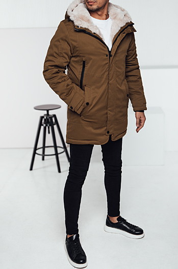 Kurtka zimowa męska parka z kapturem ciemnobeżowa Dstreet TX4964