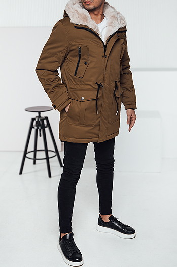 Kurtka zimowa męska parka z kapturem beżowa Dstreet TX4965