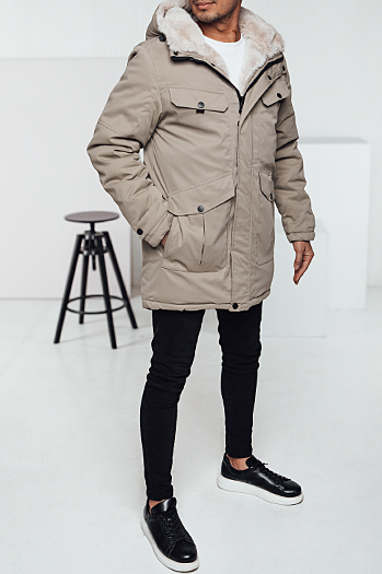 Kurtka zimowa męska parka z kapturem beżowa Dstreet TX4969