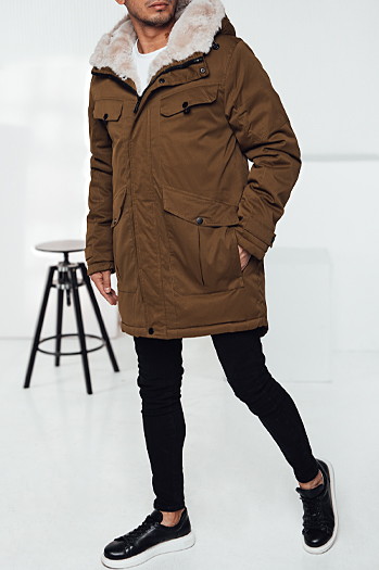 Kurtka zimowa męska parka z kapturem ciemnobeżowa Dstreet TX4970