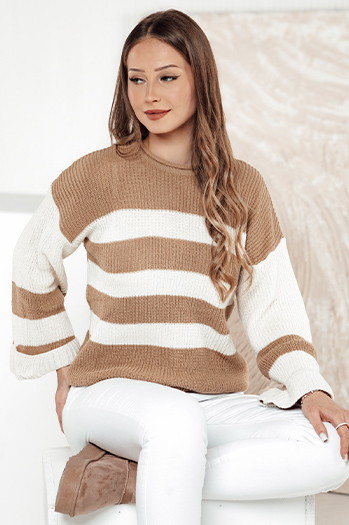Sweter damski LINEZZA beżowo-biały Dstreet MY2382