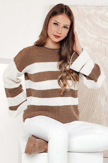 Sweter damski LINEZZA beżowo-biały Dstreet MY2383