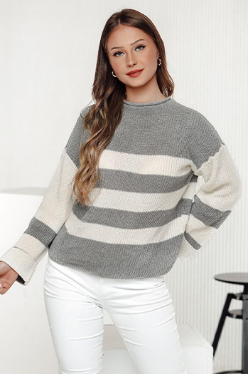 Sweter damski LINEZZA szaro-biały Dstreet MY2386