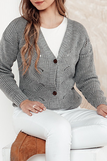 Sweter damski rozpinany KNITVIA jasnoszary Dstreet MY2401