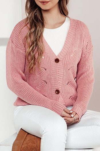 Sweter damski rozpinany KNITVIA różowy Dstreet MY2410