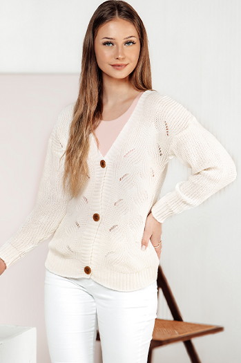 Sweter damski rozpinany KNITVIA ecru Dstreet MY2422