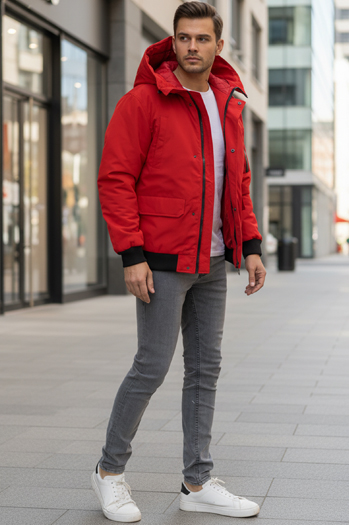 Kurtka męska zimowa z kapturem czerwona Dstreet TX4983