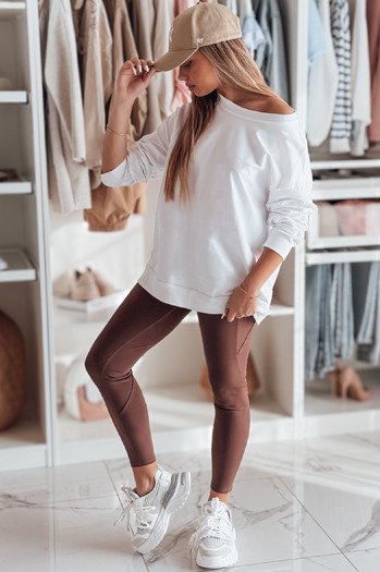 Legginsy damskie z wysokim stanem FLEXION jasnobrązowe Dstreet UY2341