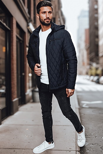 Kurtka męska pikowana z kapturem granatowa Dstreet TX4988