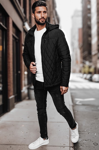 Kurtka męska pikowana z kapturem czarna Dstreet TX4989