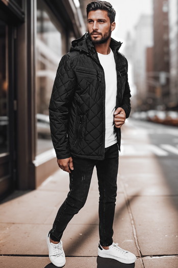 Kurtka męska przejściowa z kapturem czarna Dstreet TX4991