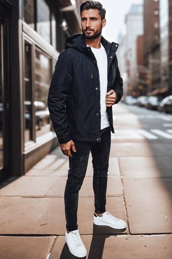 Kurtka męska przejściowa z kapturem granatowa Dstreet TX4996