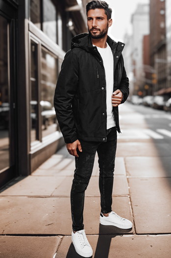 Kurtka męska przejściowa z kapturem czarna Dstreet TX4997