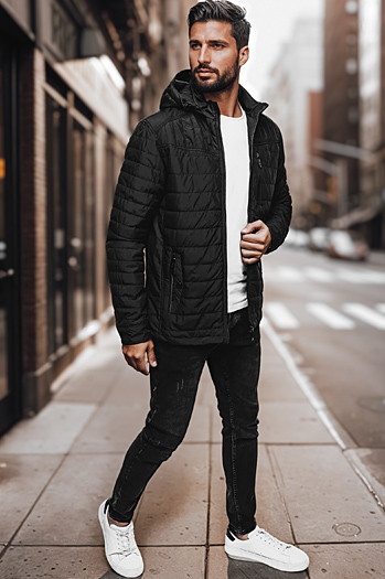 Kurtka męska przejściowa pikowana z kapturem czarna Dstreet TX4998