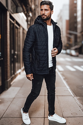 Kurtka męska przejściowa pikowana z kapturem granatowa Dstreet TX4999