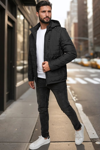 Kurtka męska przejściowa pikowana z kapturem czarna Dstreet TX5003