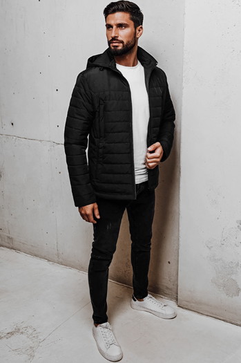 Kurtka męska przejściowa pikowana z kapturem czarna Dstreet TX5007