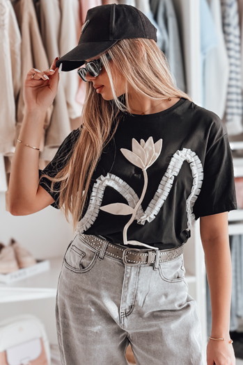 T-shirt damski oversize z efektem 3D PETINIA czarna Dstreet RY2716