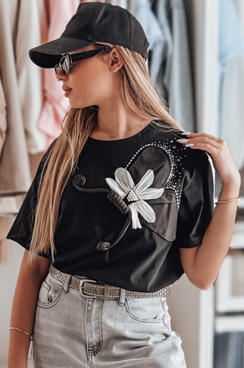 T-shirt damski oversize z efektem 3D PETALOVE czarny Dstreet RY2717