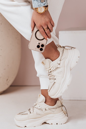 Sneakersy damskie na grubszej podeszwie NEWMOVE beżowe Dstreet ZY0589