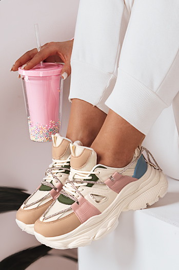 Sneakersy damskie na grubszej podeszwie NEWMOVE beżowe Dstreet ZY0590