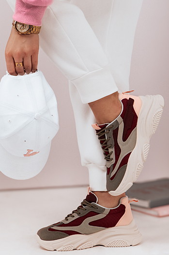 Sneakersy damskie na platformie VISTALA bordowe Dstreet ZY0592