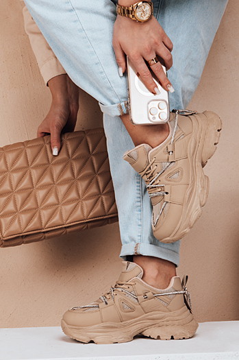 Sneakersy damskie na grubszej podeszwie NEWMOVE khaki Dstreet ZY0598