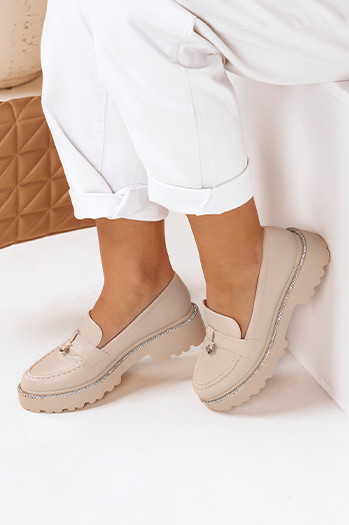 Mokasyny damskie LOAFELIA beżowe Dstreet ZY0606