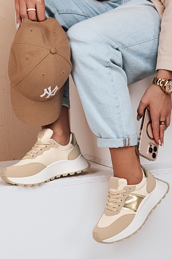 Sneakersy damskie na płaskiej podeszwie NEWSTREET beżowe Dstreet ZY0613