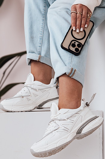 Sportowe sneakersy damskie na płaskiej podeszwie LUXORUNS białe Dstreet ZY0617
