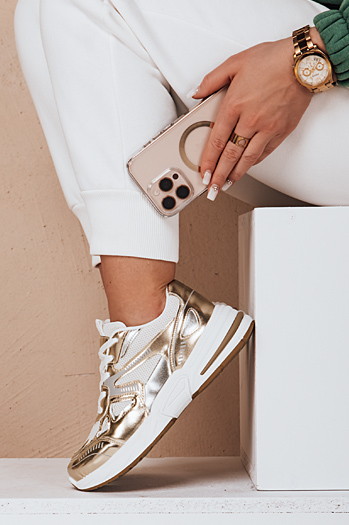 Sneakersy damskie na płaskiej podeszwie ROYALFIT złote Dstreet ZY0618