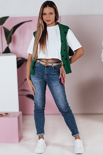 Spodnie damskie jeansowe slim fit średni stan FLEXI granatowe Dstreet UY2389