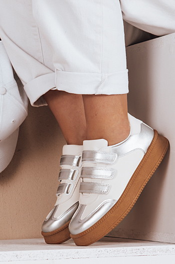 Sneakersy damskie na rzepy SOLEFIT srebrne Dstreet ZY0633