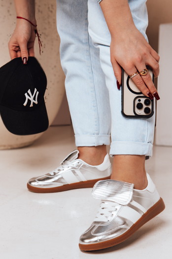 Sportowe sneakersy damskie SNIKARI srebrne Dstreet ZY0645