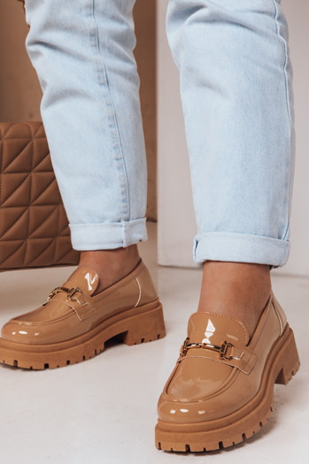 Mokasyny damskie lakierowane ELEGANCI khaki Dstreet ZY0676