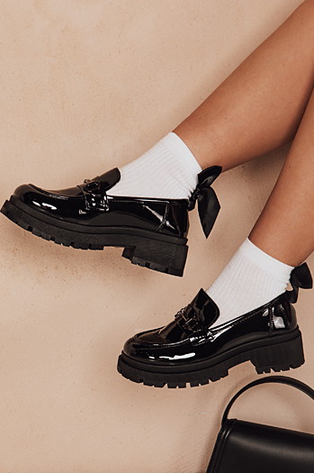 Mokasyny damskie lakierowane ELEGANCI czarne Dstreet ZY0677